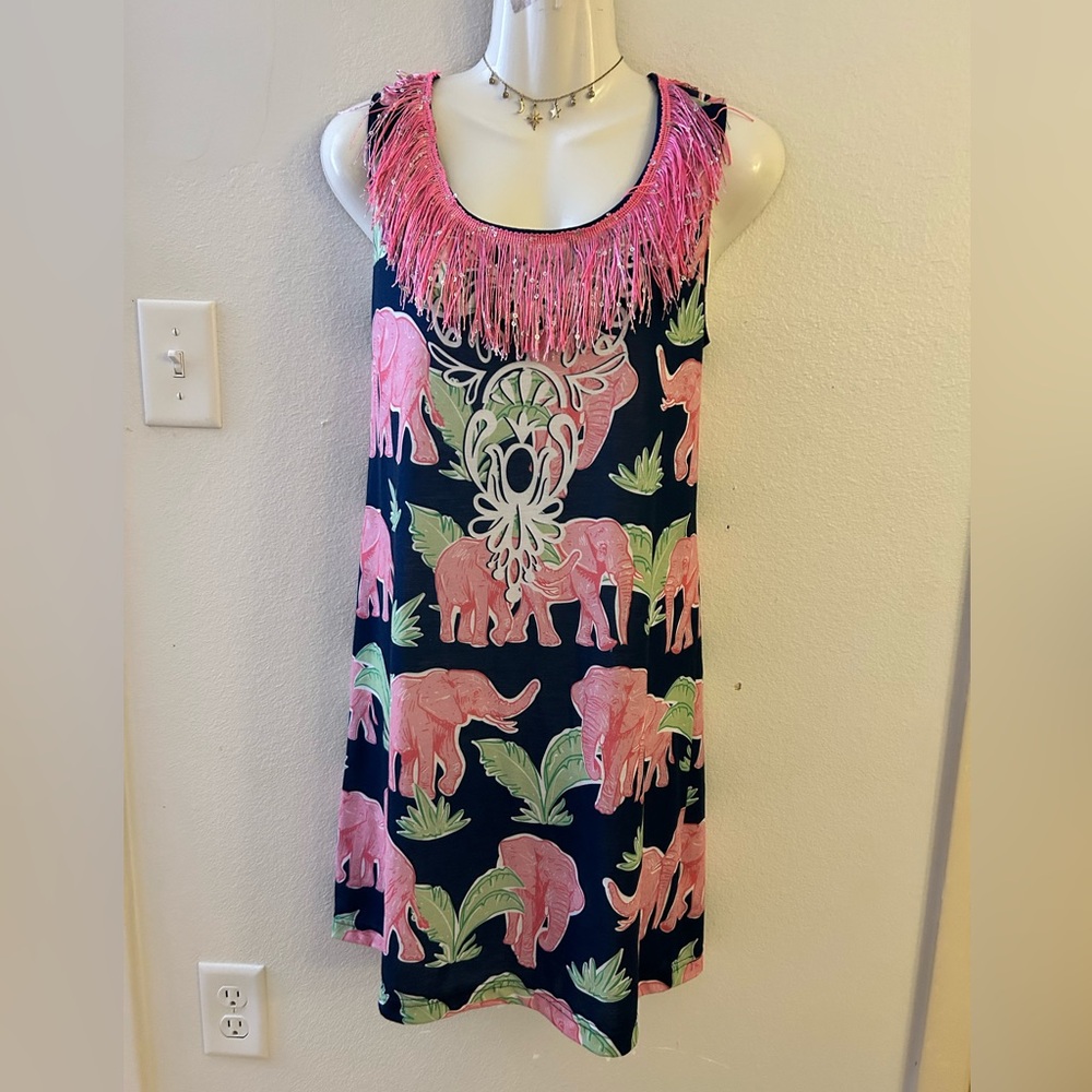 Simply Southern elephant print Fringe dress